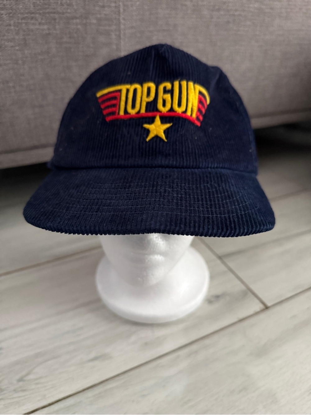 Vintage 80s Top Gun Navy Blue Corduroy  Hat MaverickJet Pilot Cap